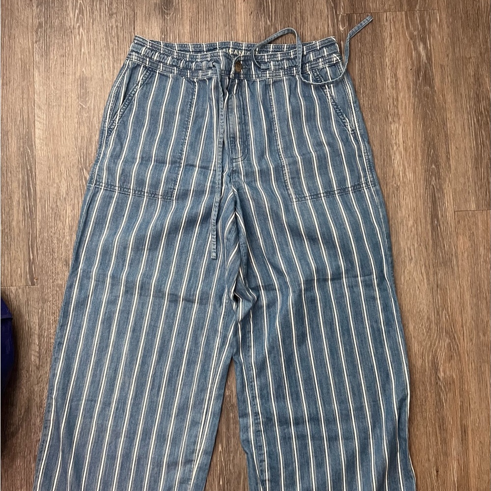 Striped Denim Wide-Leg Pants